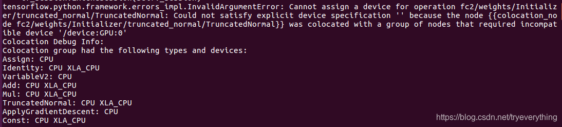 解决tensorflow.python.framework.errors_impl.InvalidArgumentError: Cannot assign a device for operation