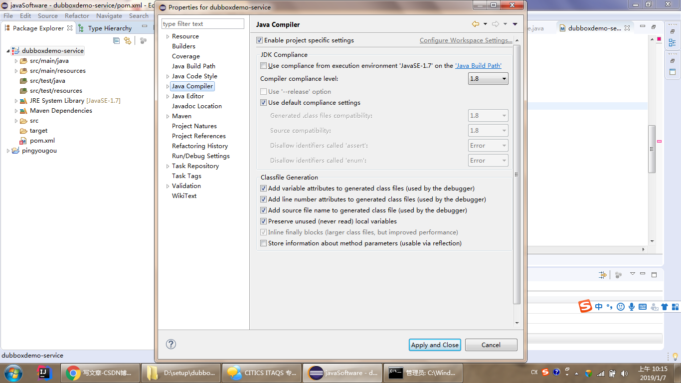 警告：The compiler compliance specified is 1.7 but a JRE 1.8 is usedCSDN博客