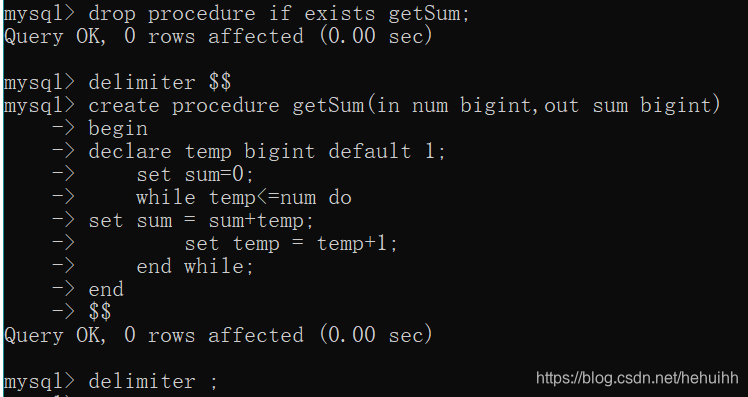 mysql创建求和存储过程