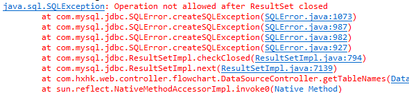 java.sql.SQLException Operation not allowed after