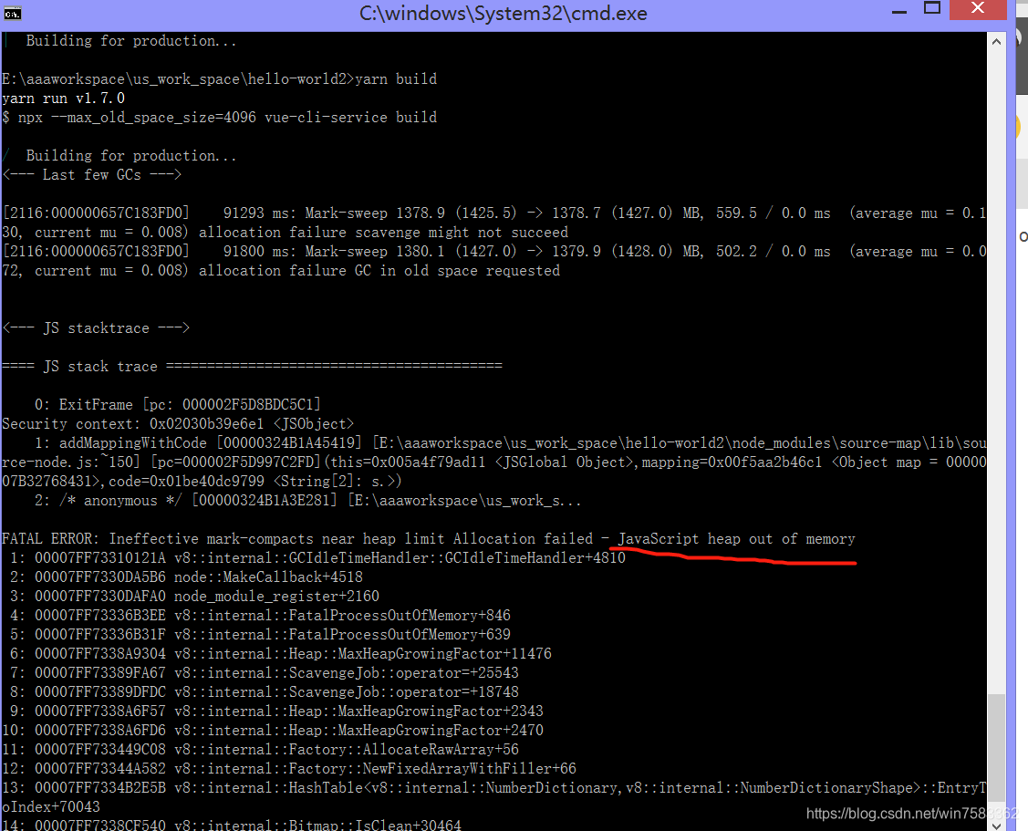 FATAL ERROR: Ineffective mark-compacts near heap limit Allocation failed - JavaScript heap out of memory