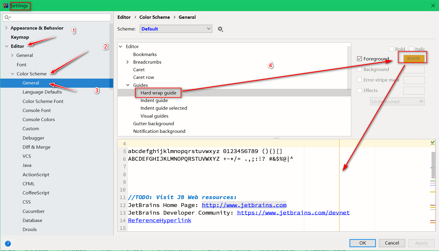 Idea  2018.2.2版本  宽度界线颜色设置