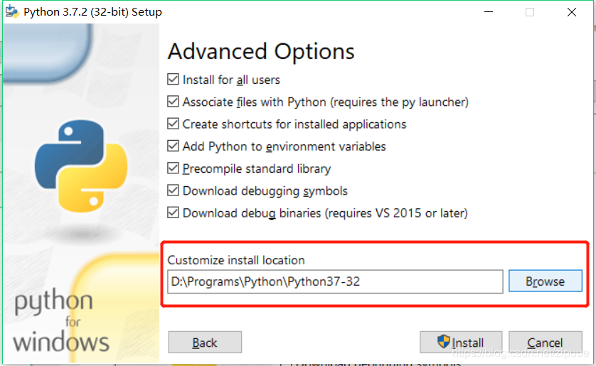 修改安装路径Browse,同时勾选上面所有的复选框,开始安装Install