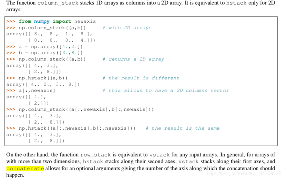 numpy 官方文档摘录---column_stack,hstack等拼接-CSDN博客