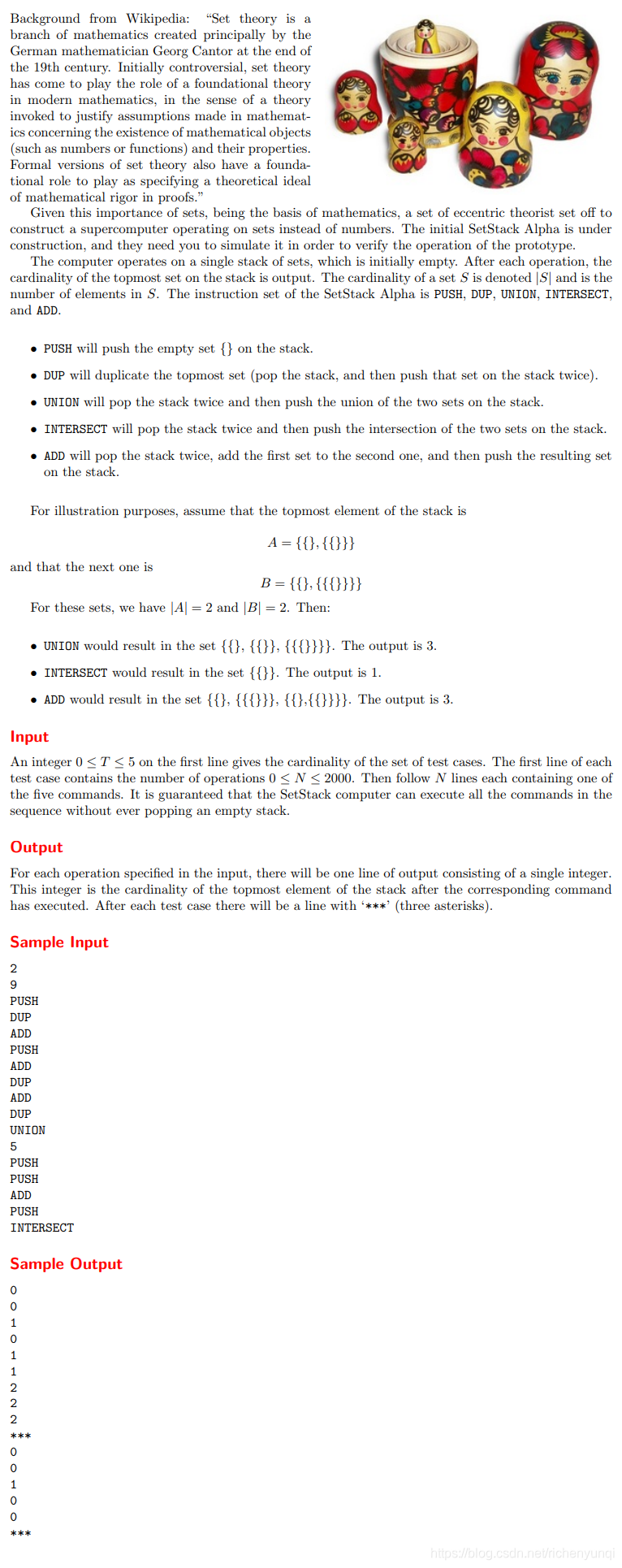 例题5-5　集合栈计算机（The Set Stack Computer，ACM/ICPC NWERC 2006，UVa12096）题目描述