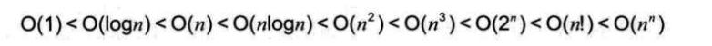 O(1)<O(logn)<O(n)<O(nlogn) <O(n2)<O(n3)