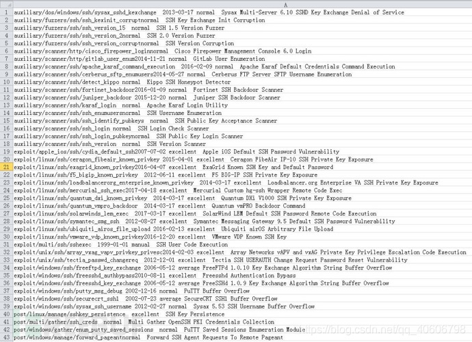 图13 、msf下所有SSH漏洞以及相关利用模块