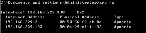 Windows XP ARP缓存表信息