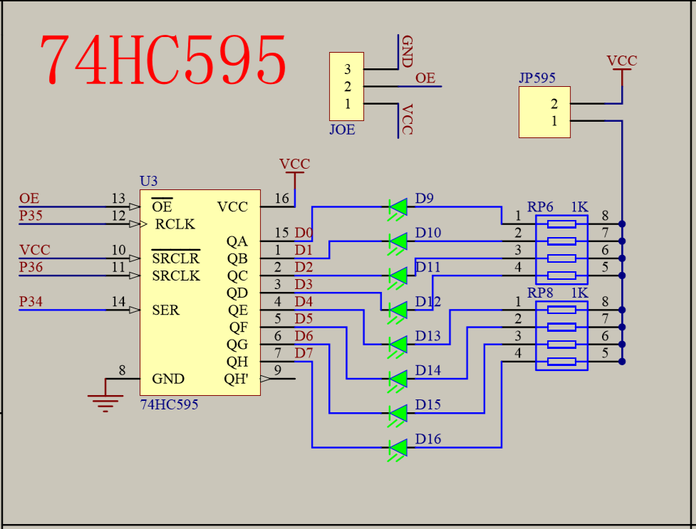 开发板led点阵模块电路图如下