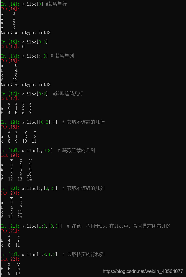 iloc通过位置获取行数据