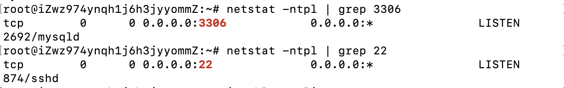 *tcp        0      0 0.0.0.0:3306            0.0.0.0:*               LISTEN      2692/mysqld*