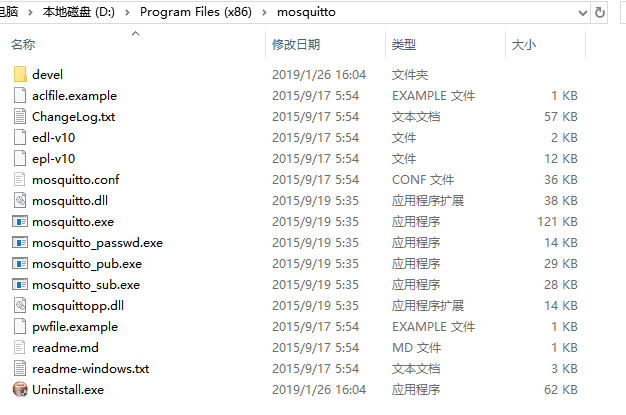 Mosquitto安装目录