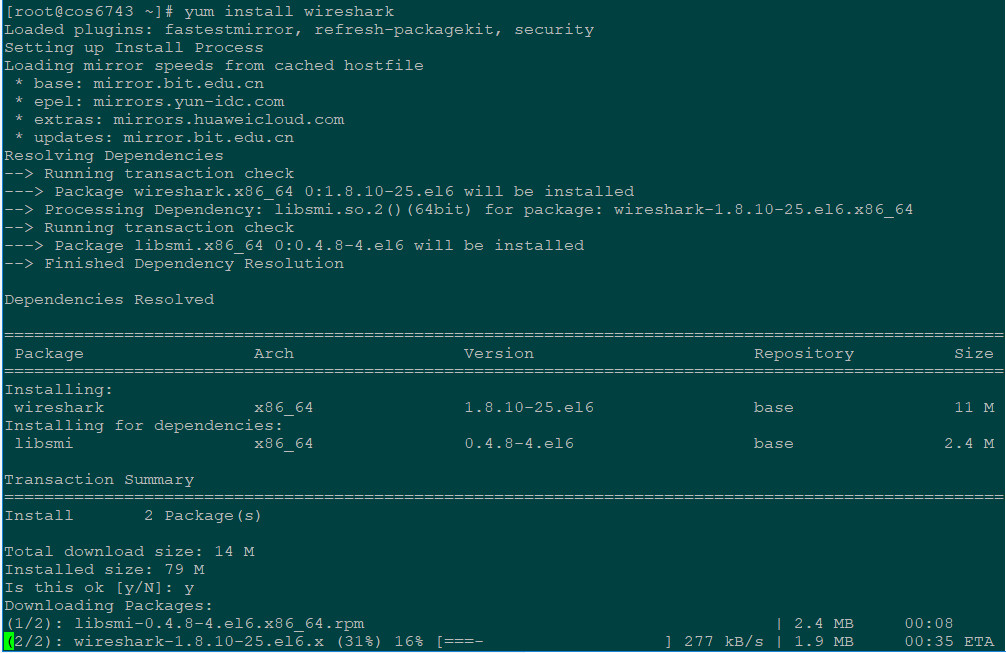 wireshark centos 7