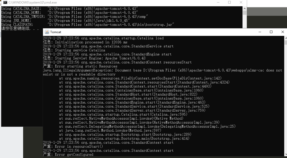 严重 Error starting static Resources java.lang.IllegalArgumentException