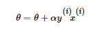 \theta =  \theta + \alpha  y{​{(i)}} x{​{(i)}}  http://latex.91maths.com/