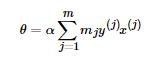 \theta  = \alpha \sum_{j=1}^{m} m_{j} y{(j)}x{(j)}  http://latex.91maths.com/