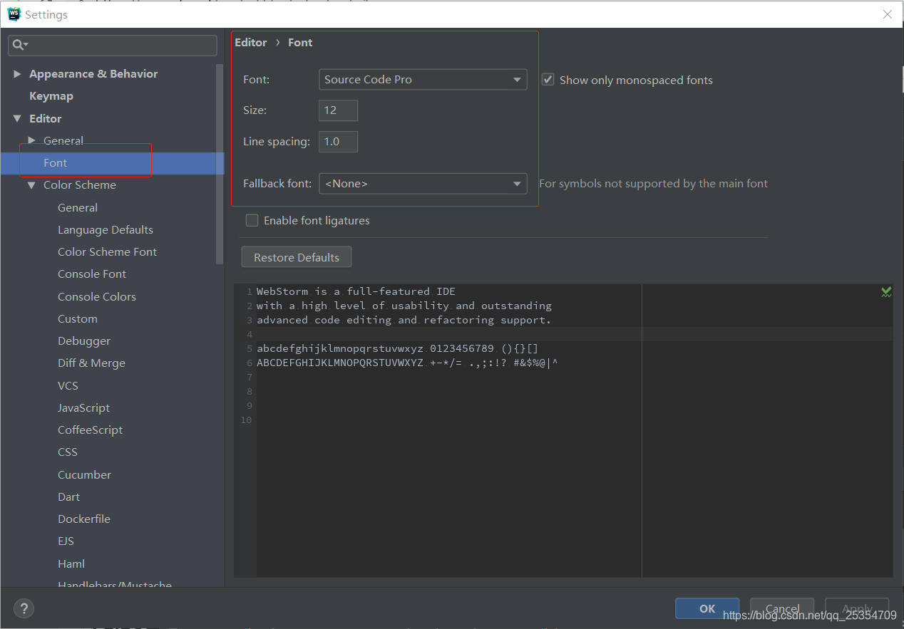 WebStorm 字体