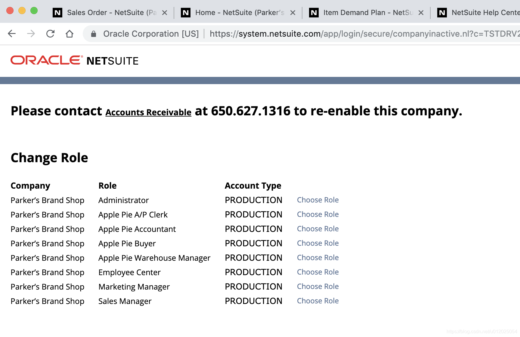 NetSuite 登录账号禁用提示