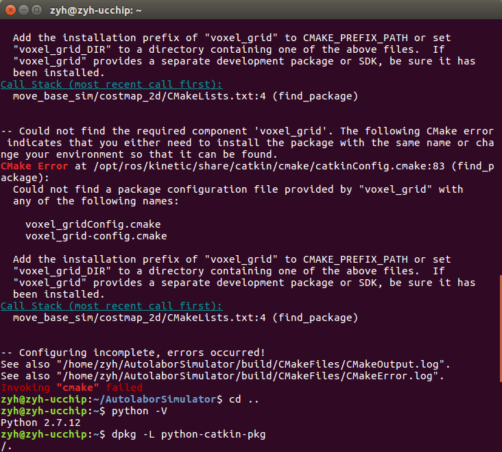 ROS catkin_make error, cmake error ········config.cmake:83(find_package ...