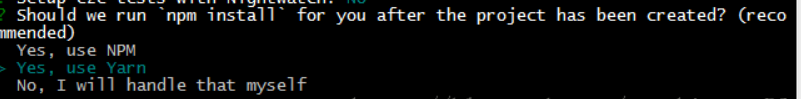 ？Should we run  for you after the project has been created？ (recommended) (use arrow Keys)