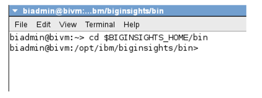 cd $BIGINSIGHTS_HOME/bin或cd /opt/ibm/biginsights/bin