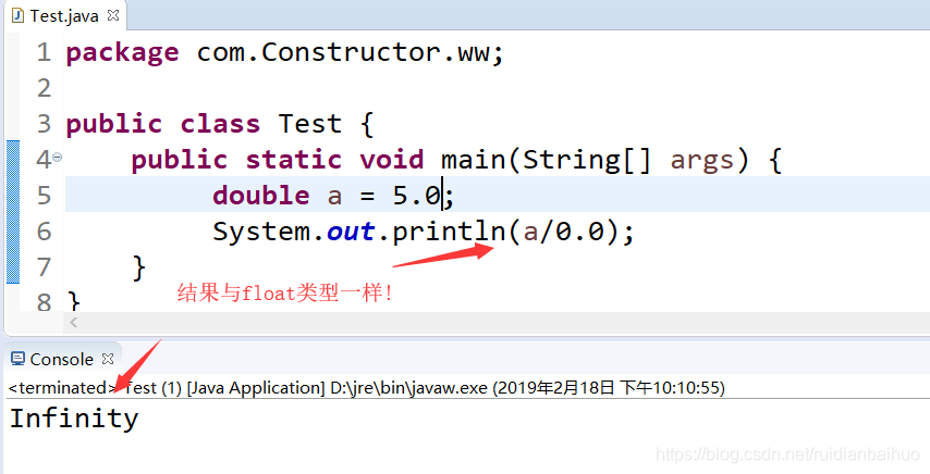 double类型除以0结果是Infinity!