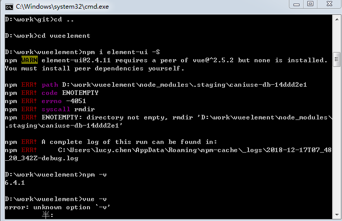 npm install element-ui -S安装不成功图