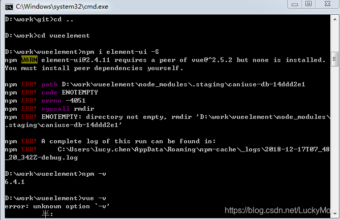 npm install element-ui -S安装不成功图