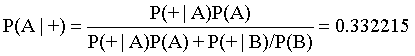 P(A|+)=P(+|A)P(A)/(P(+|A)P(A)+P(+|B)/P(B))