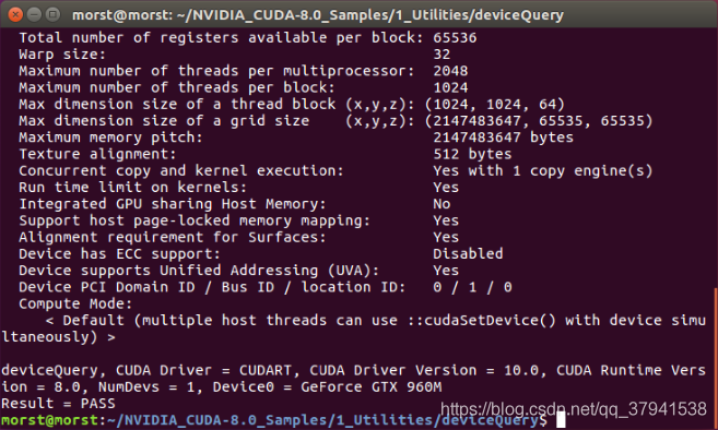 Ubuntu 16.04 LTS + CUDA 8.0 + GTX960M