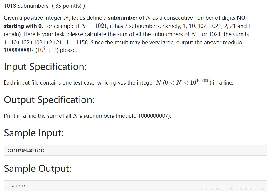 pat顶级1018 Subnumbers （35 point(s)）题目描述