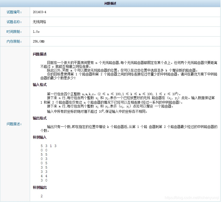 CCF认证201403-4无线网络题目描述