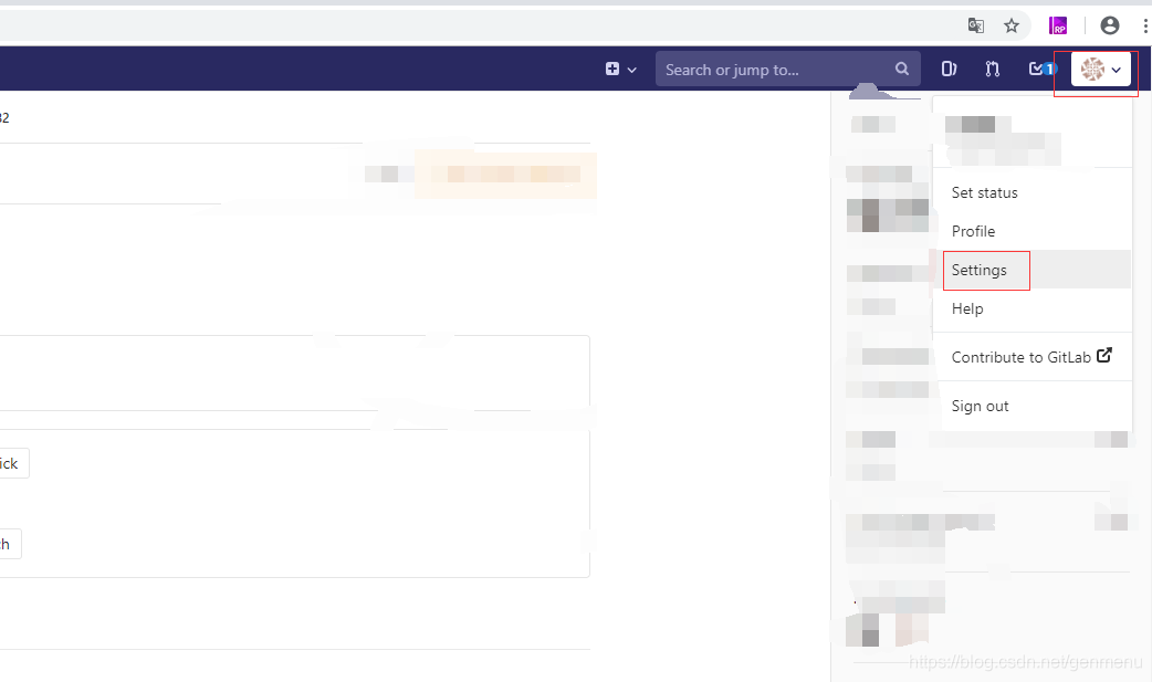 gitlab主界面用户头像中的settings选项