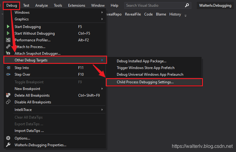 打开 Child Process Debugging Settings