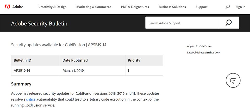 Adobe做出修补动作修正遭黑客开采的ColdFusion漏洞