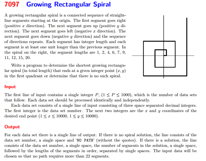 UVALive 7097	Growing Rectangular Spiral