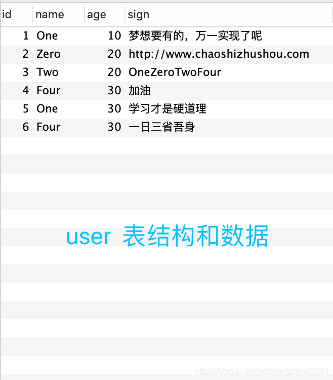 user表结构和数据