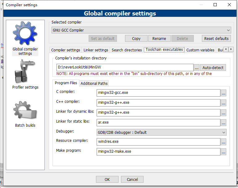 code Blocks debug 错误：ERROR You need to specify a debugger program in