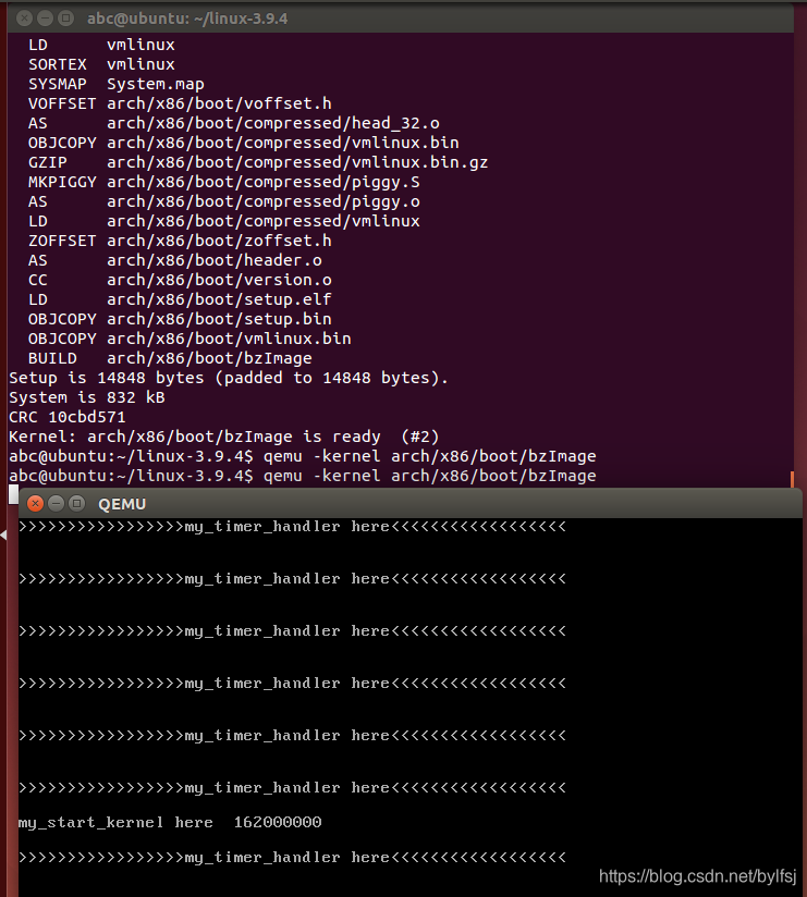 我们可以清晰的看出QEMU虚拟机，正在运行已经预先编译好的mykernel内核环境