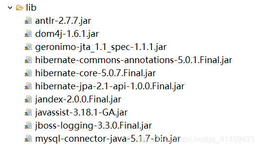 前面9jar包个是hibernate的必要包，后面一个是数据库连接的包