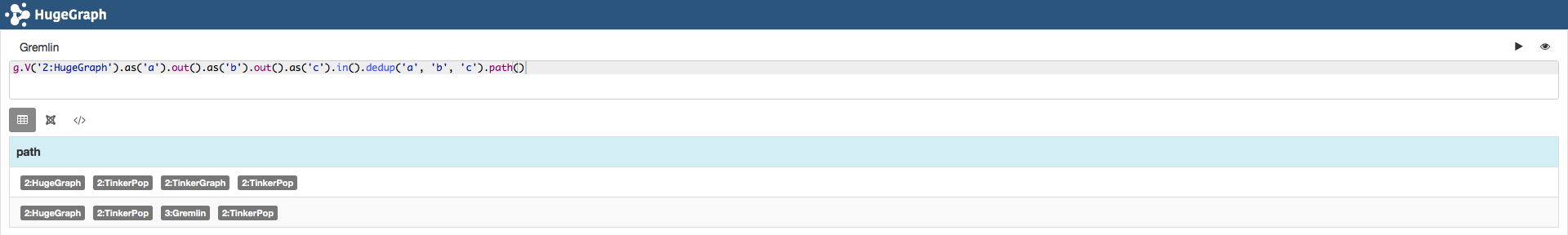 g.V(id).as().dedup()