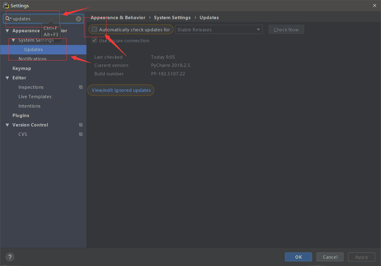 pycharm2018如何关闭自动更新提示
