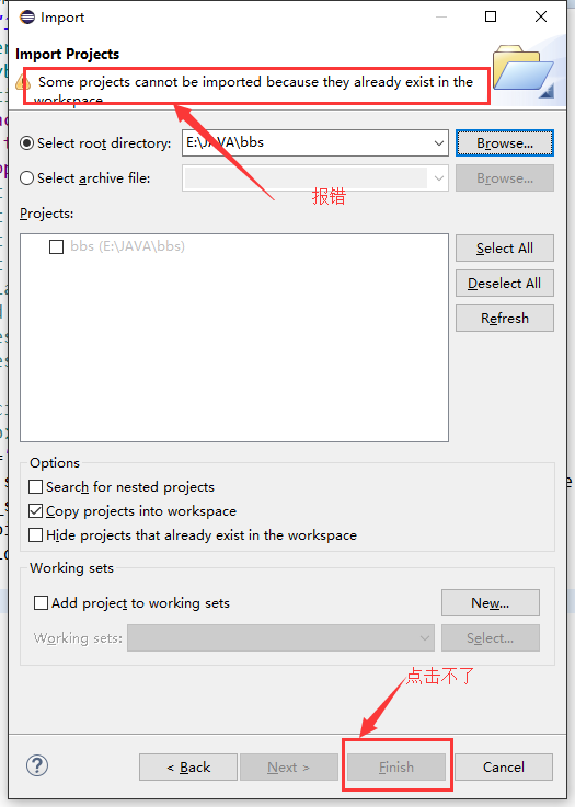 Solution eclipse some projects cannot be imported because they already