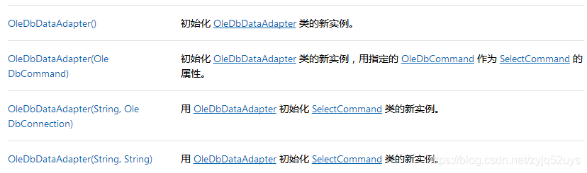 OleDbDataAdapter对象的构造函数