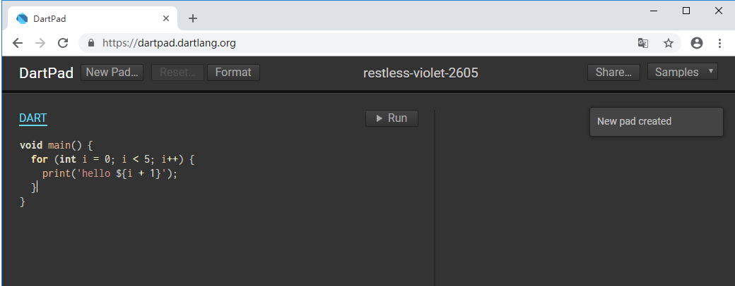 DartPad界面