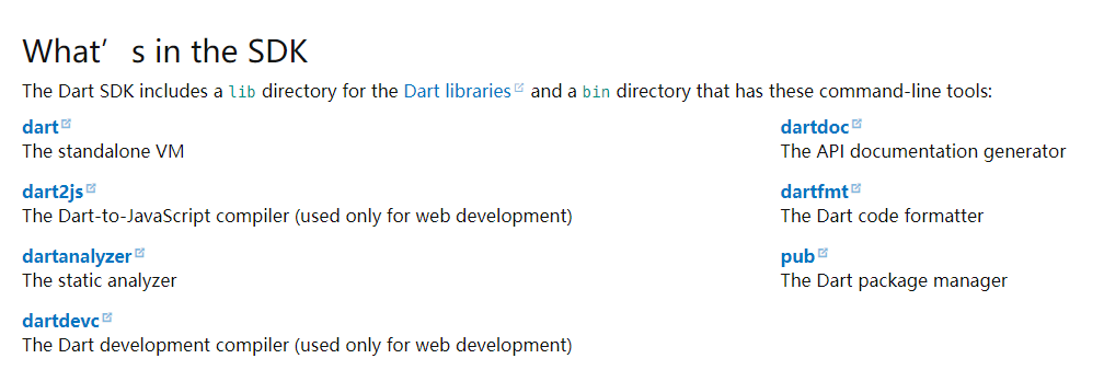 Dart Web SDK裡包含的工具