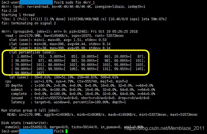 AWS VM的Instance store(nvme1n1)读latency在96μs