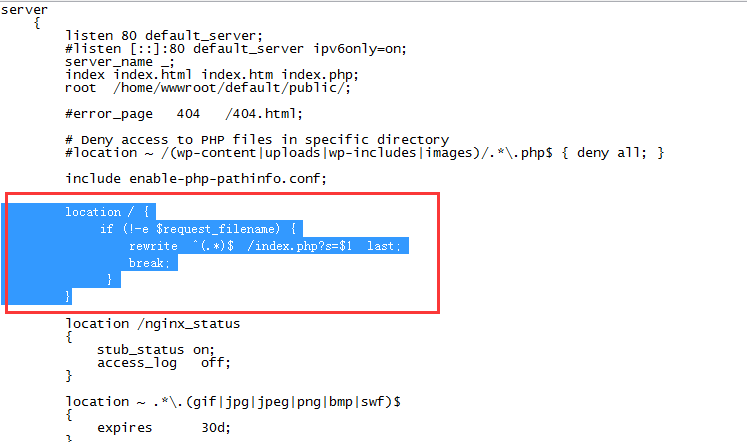 nginx 修改配置文件使之支持pathinfo，且隐藏index.php