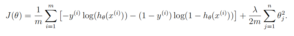 正则化逻辑回归代价函数公式