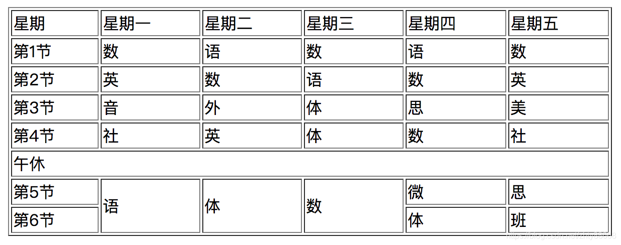 合并后的课程表